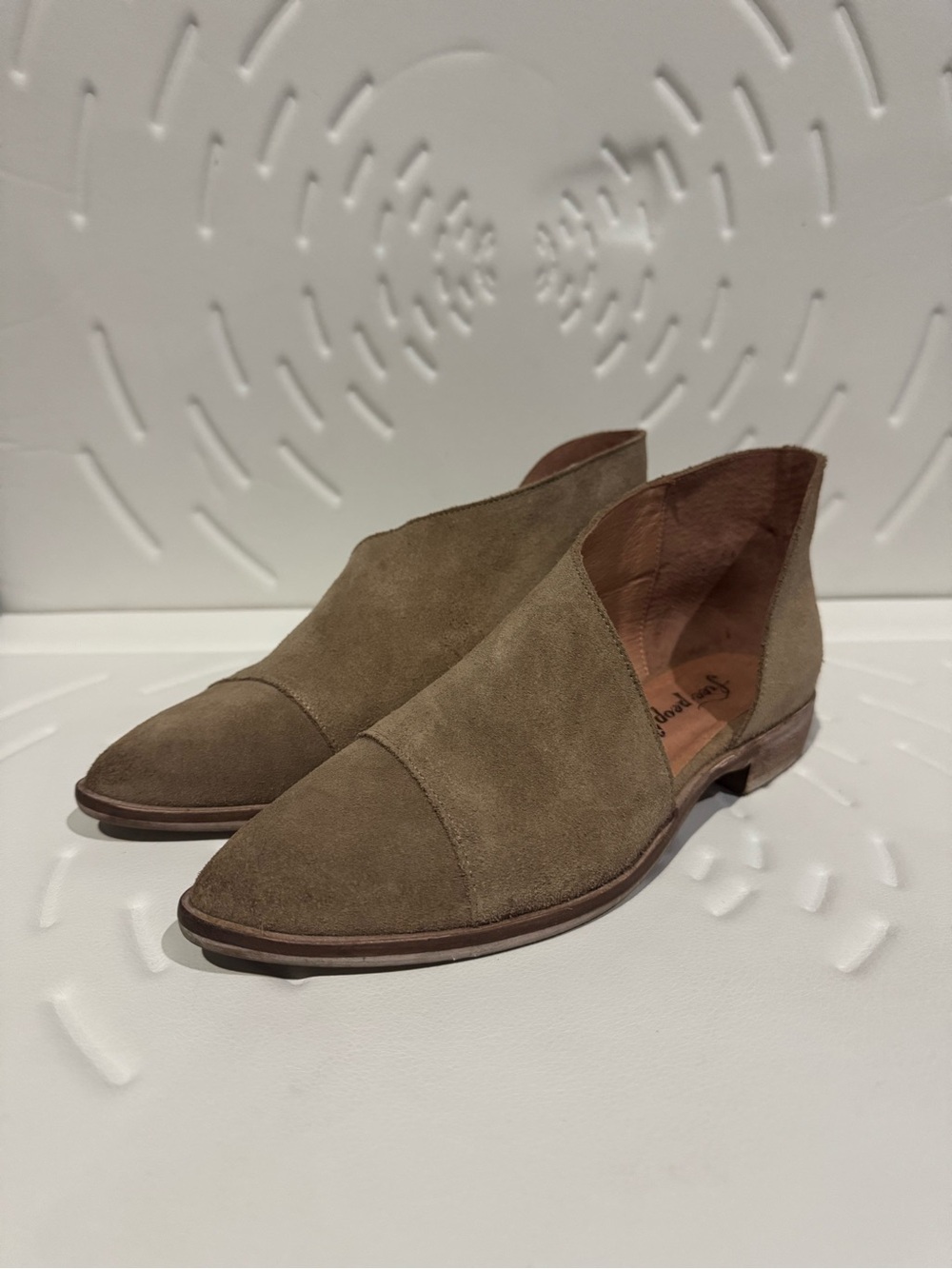 Free People Women's Suede Ankle Cutout Booties in Taupe
